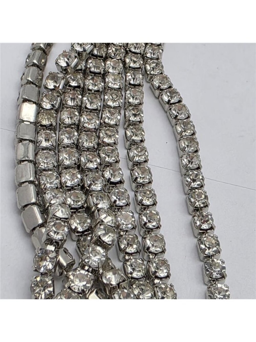 Silver Tone 7 Row Clear Rhinestone Tennis Bib Collar Necklace Statement 17 In - Picture 3 of 10